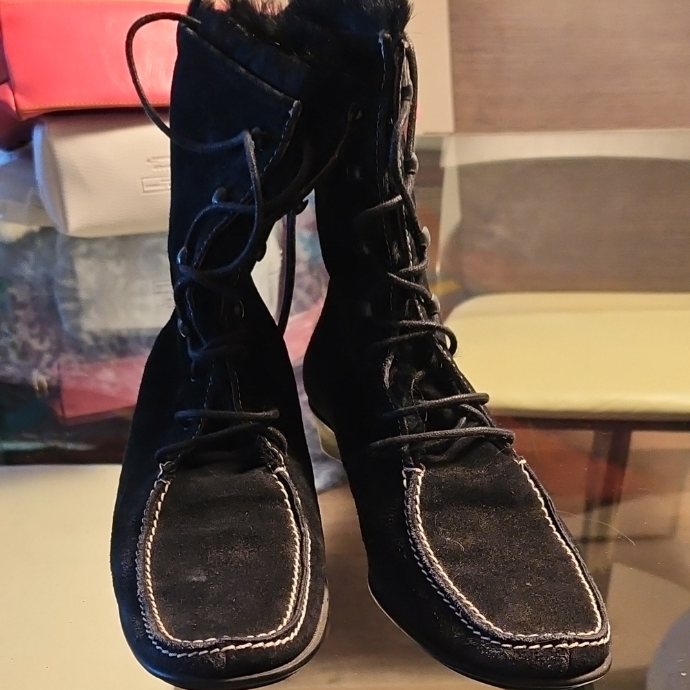 Kate Spade Black Suede Lace-Up Boots